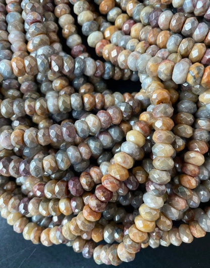 Beautiful mystic crazy lace agate stone bead . Faceted 5x8mm Rondelle bead. Gorgeous brown yellow gray color stone bead. Full strand 15.5”