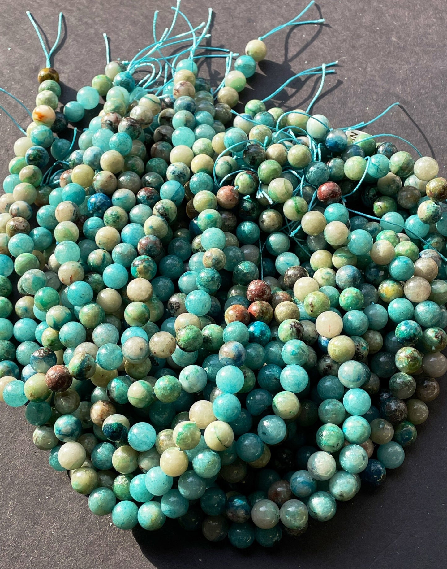 AAA Natural chrysocolla stone bead . 6mm 8mm 10mm round bead. Beautiful natural sky blue with brown color chrysocolla gemstone. Full strand