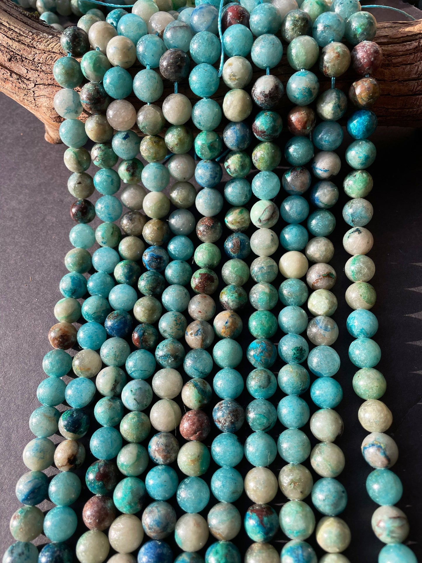 AAA Natural chrysocolla stone bead . 6mm 8mm 10mm round bead. Beautiful natural sky blue with brown color chrysocolla gemstone. Full strand