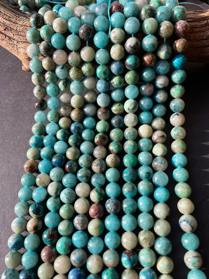 AAA Natural chrysocolla stone bead . 6mm 8mm 10mm round bead. Beautiful natural sky blue with brown color chrysocolla gemstone. Full strand