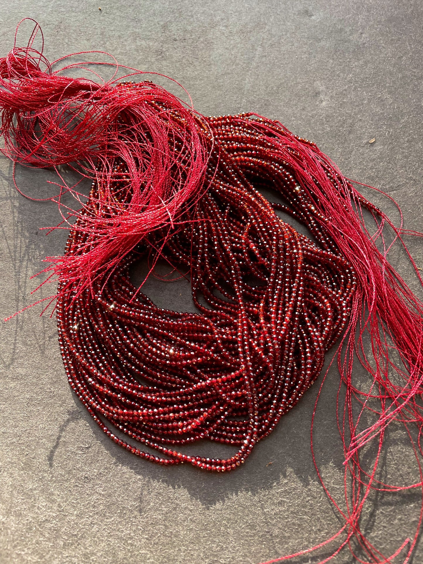 Ruby Red Crystal Beads: 2mm Round Strand (15.5")