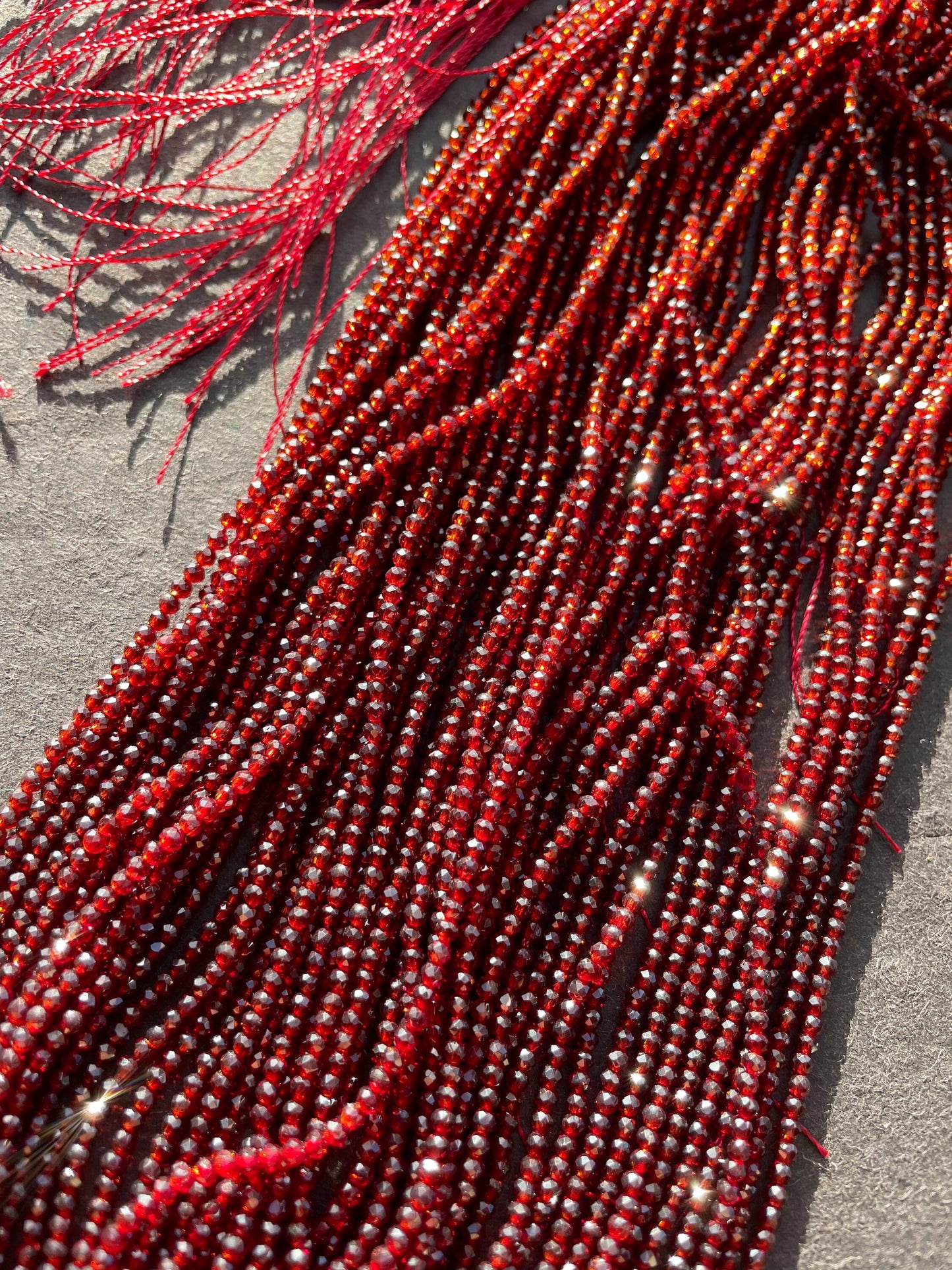 Ruby Red Crystal Beads: 2mm Round Strand (15.5")