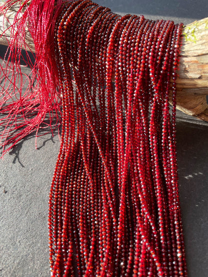 Ruby Red Crystal Beads: 2mm Round Strand (15.5")