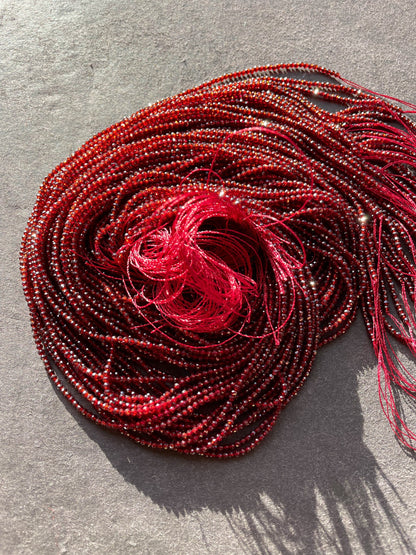 Ruby Red Crystal Beads: 2mm Round Strand (15.5")