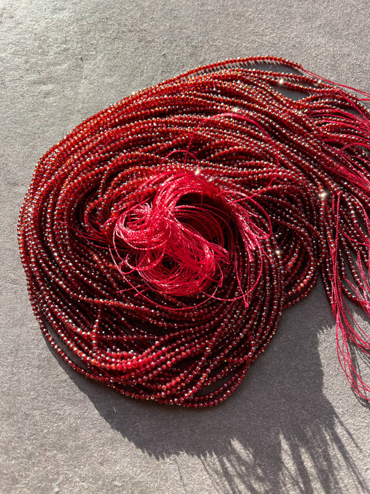 Ruby Red Crystal Beads: 2mm Round Strand (15.5")