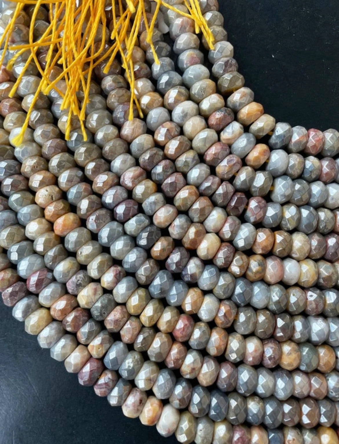 Beautiful mystic crazy lace agate stone bead . Faceted 5x8mm Rondelle bead. Gorgeous brown yellow gray color stone bead. Full strand 15.5”