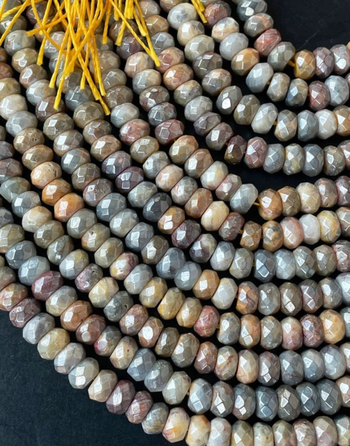 Beautiful mystic crazy lace agate stone bead . Faceted 5x8mm Rondelle bead. Gorgeous brown yellow gray color stone bead. Full strand 15.5”