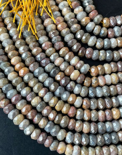 Beautiful mystic crazy lace agate stone bead . Faceted 5x8mm Rondelle bead. Gorgeous brown yellow gray color stone bead. Full strand 15.5”