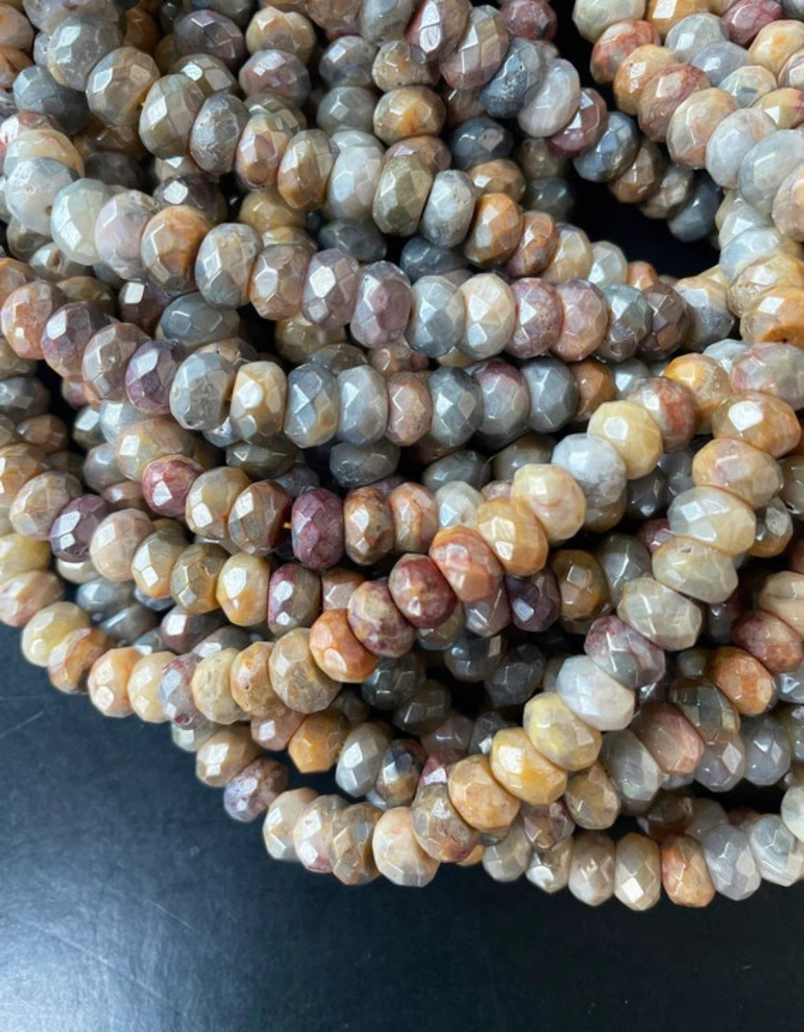 Beautiful mystic crazy lace agate stone bead . Faceted 5x8mm Rondelle bead. Gorgeous brown yellow gray color stone bead. Full strand 15.5”