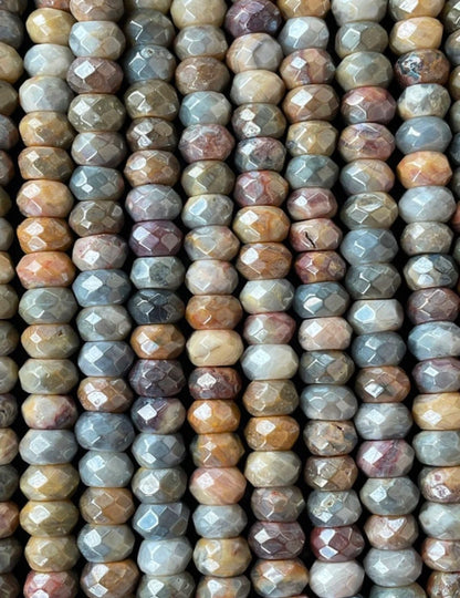 Beautiful mystic crazy lace agate stone bead . Faceted 5x8mm Rondelle bead. Gorgeous brown yellow gray color stone bead. Full strand 15.5”