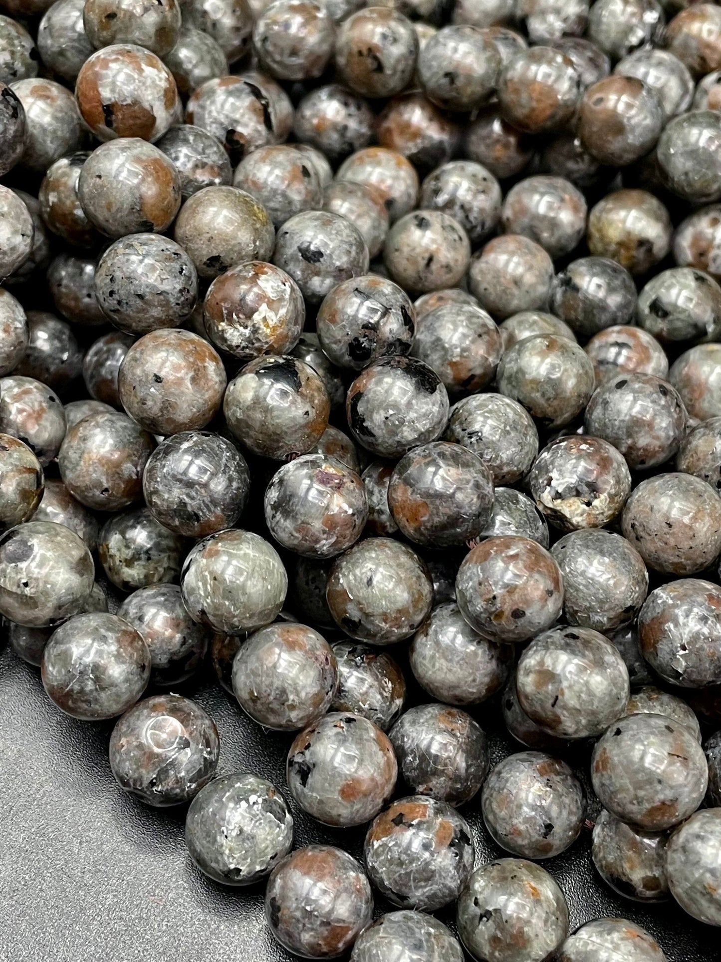 Natural Yooperlite Gemstone Bead 6mm 8mm 10mm Round Beads, Beautiful Gray Brown UV Reactive Yooperlite Gemstone Beads Full Strand 15.5"