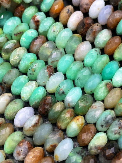 AAA Natural Chrysoprase Stone Bead. Faceted Rondelle Shape. Beautiful Natural Green Brown Color Chrysoprase Gemstone Bead.