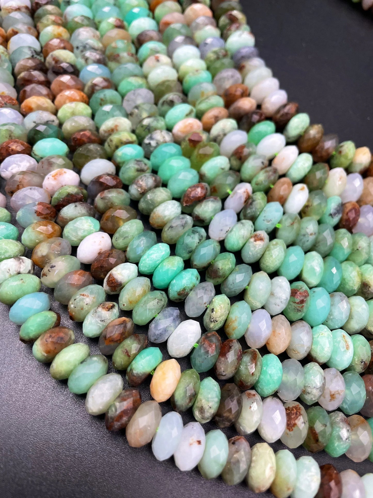 AAA Natural Chrysoprase Stone Bead. Faceted Rondelle Shape. Beautiful Natural Green Brown Color Chrysoprase Gemstone Bead.