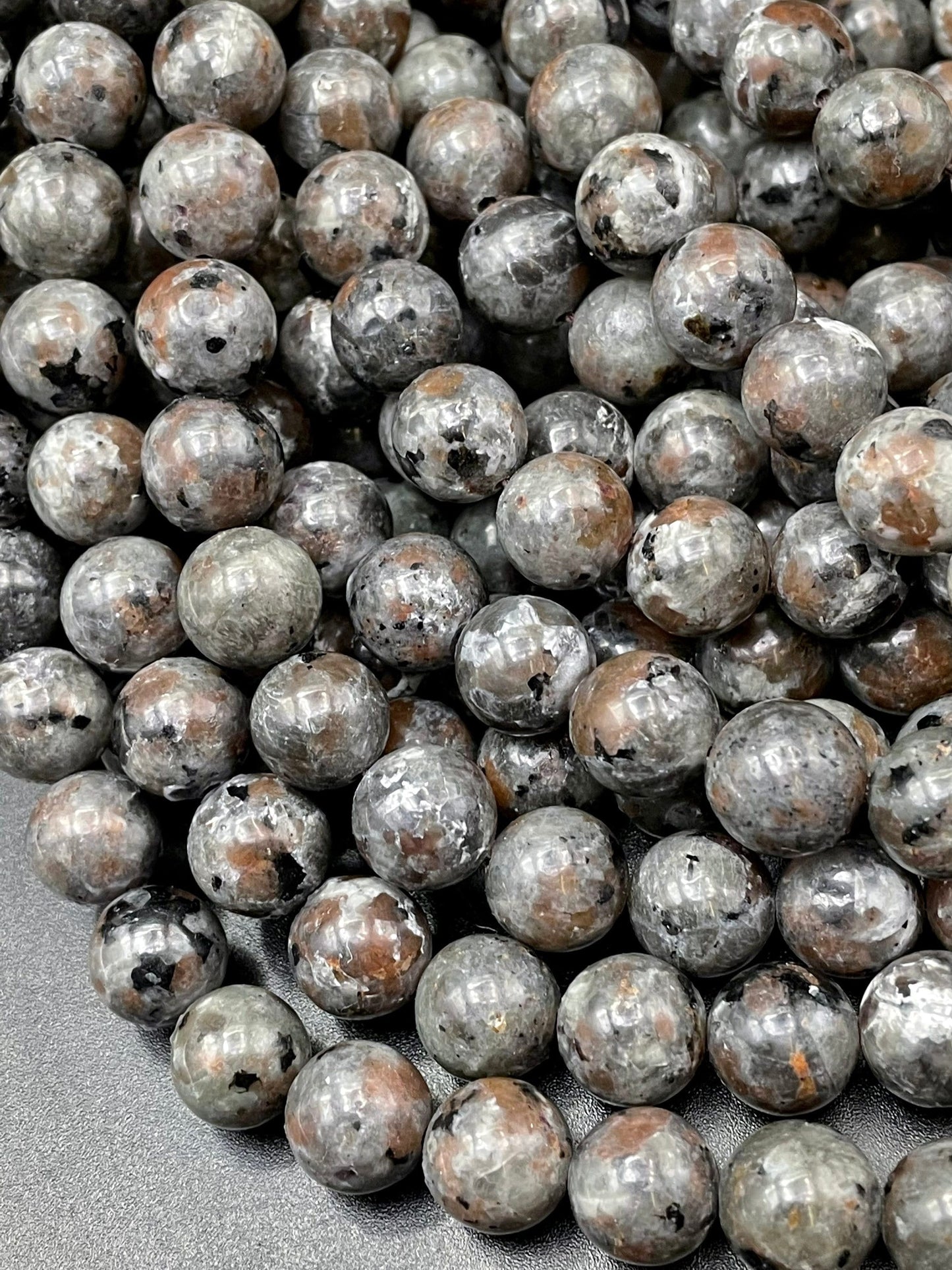 Natural Yooperlite Gemstone Bead 6mm 8mm 10mm Round Beads, Beautiful Gray Brown UV Reactive Yooperlite Gemstone Beads Full Strand 15.5"