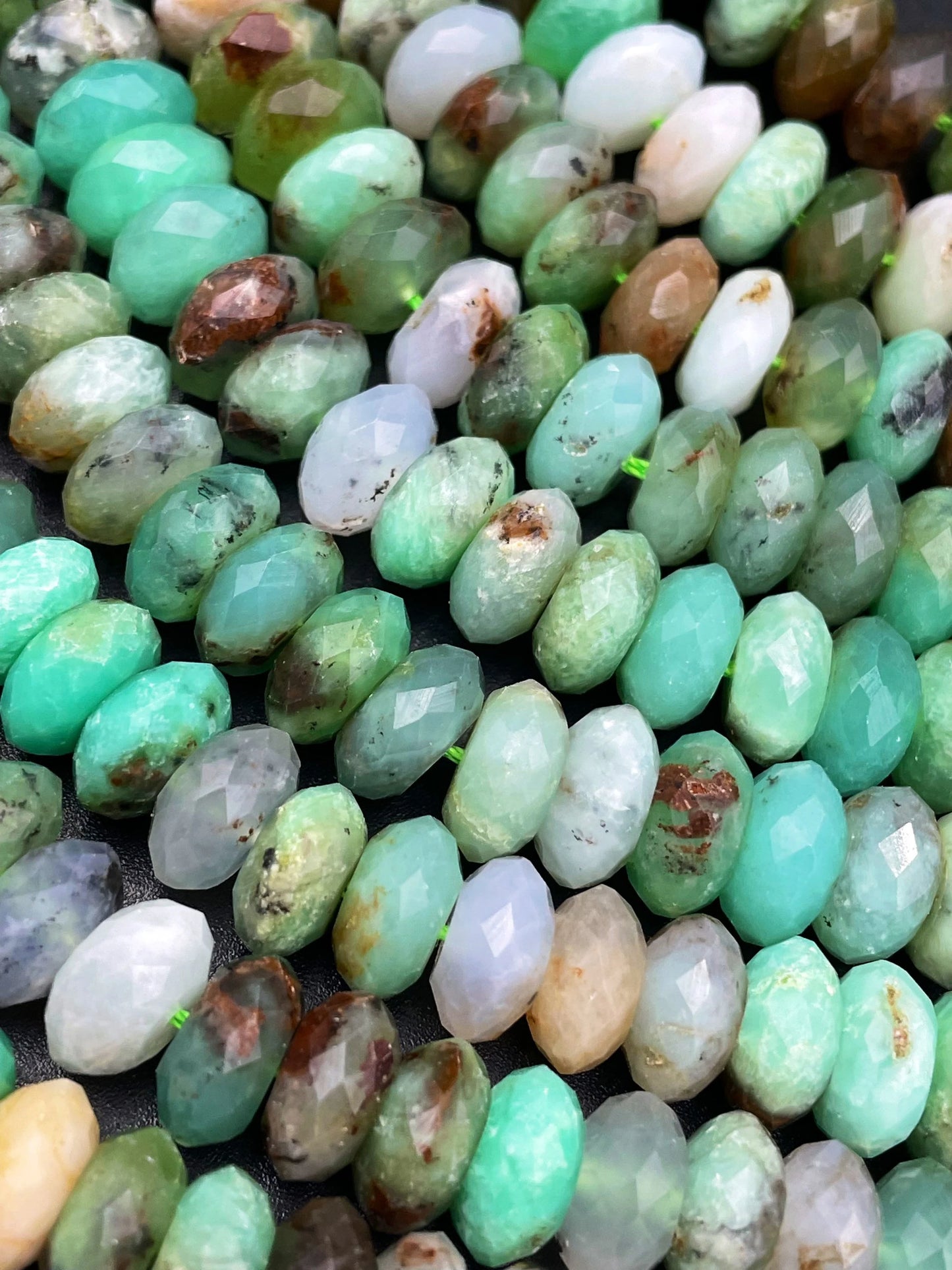 AAA Natural Chrysoprase Stone Bead. Faceted Rondelle Shape. Beautiful Natural Green Brown Color Chrysoprase Gemstone Bead.
