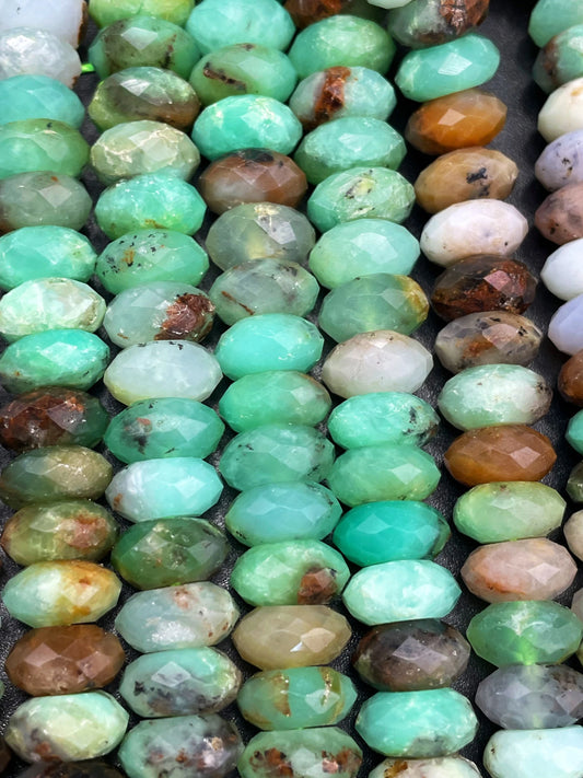 AAA Natural Chrysoprase Stone Bead. Faceted Rondelle Shape. Beautiful Natural Green Brown Color Chrysoprase Gemstone Bead.
