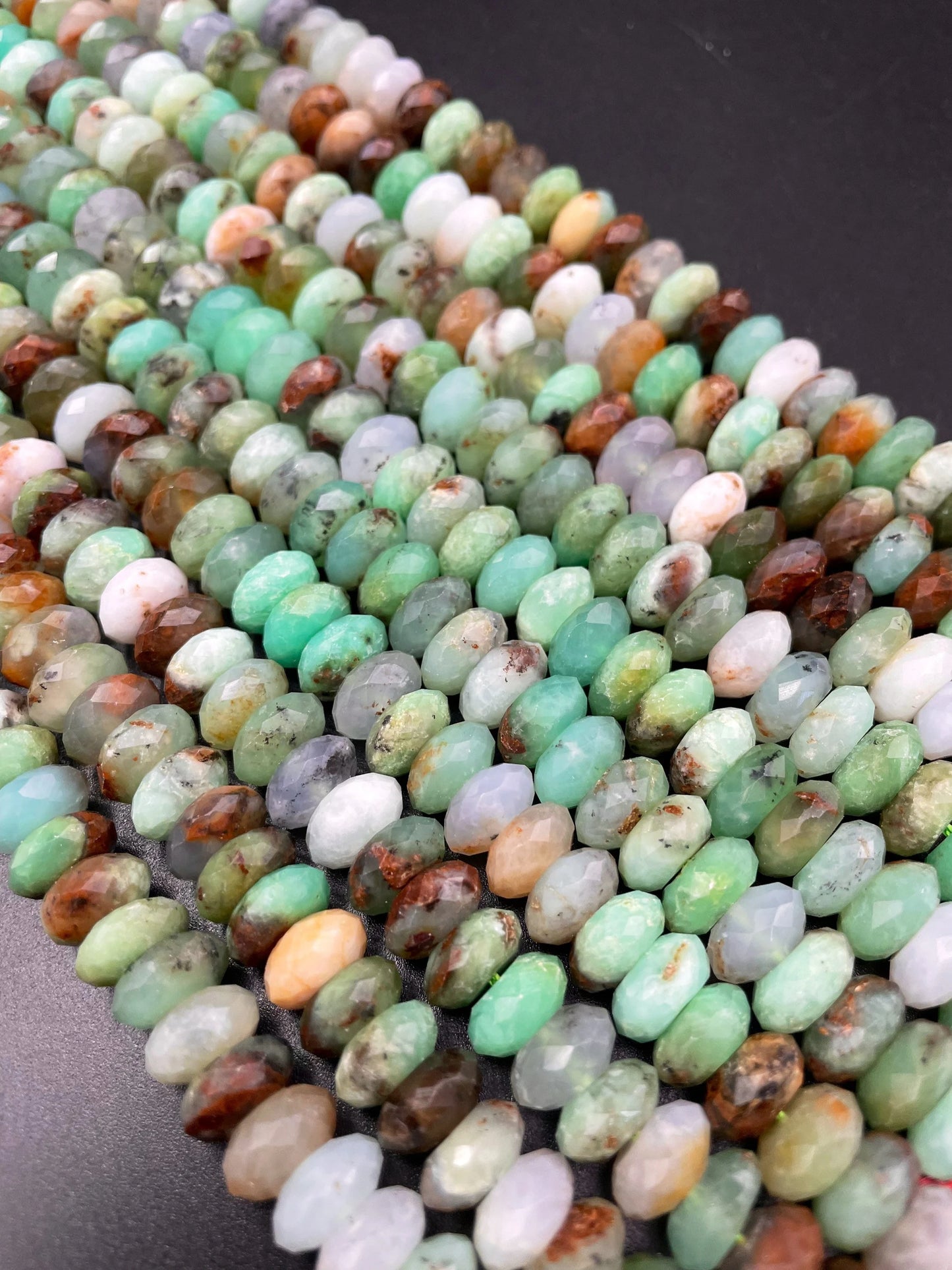 AAA Natural Chrysoprase Stone Bead. Faceted Rondelle Shape. Beautiful Natural Green Brown Color Chrysoprase Gemstone Bead.