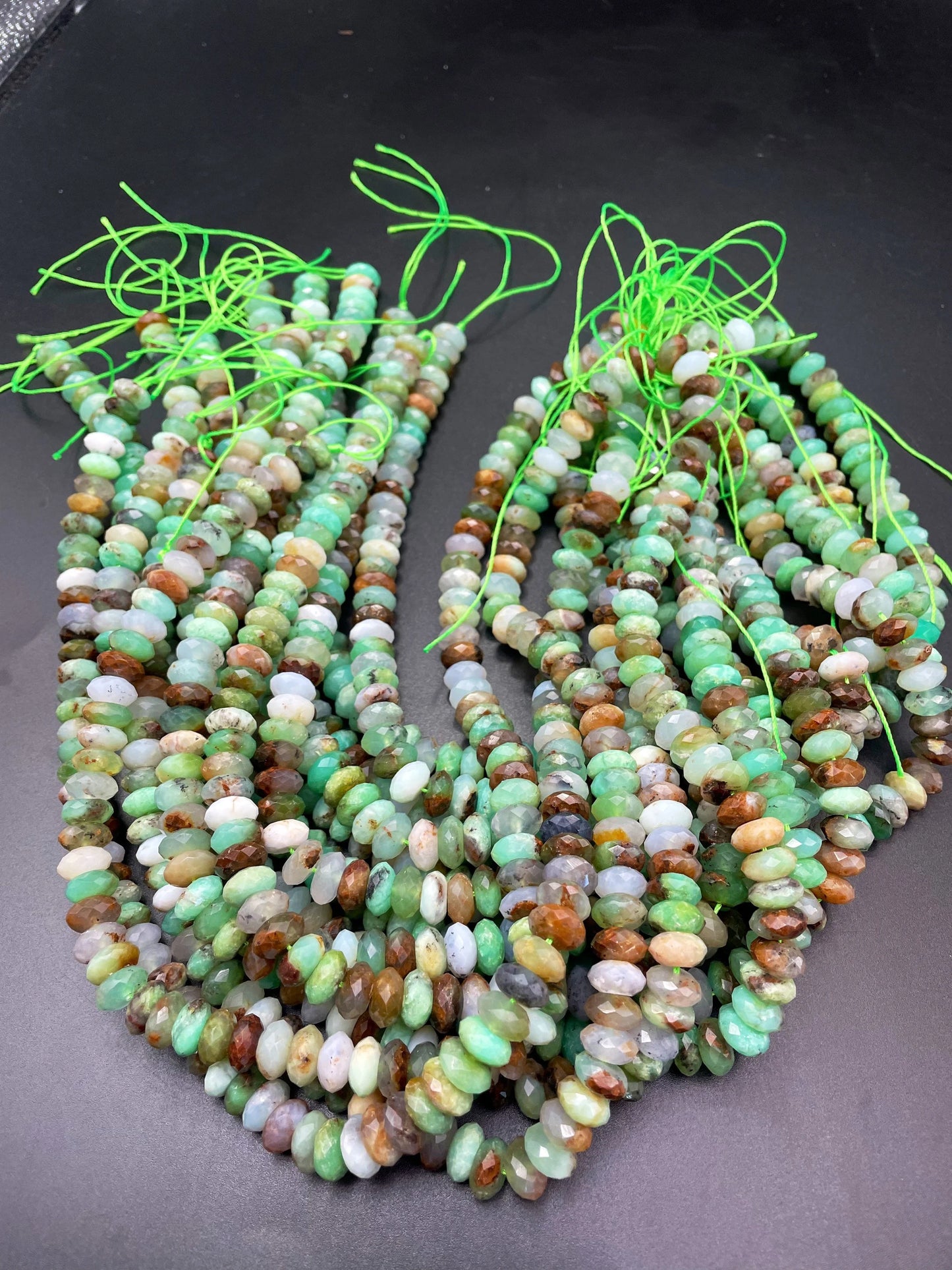 AAA Natural Chrysoprase Stone Bead. Faceted Rondelle Shape. Beautiful Natural Green Brown Color Chrysoprase Gemstone Bead.