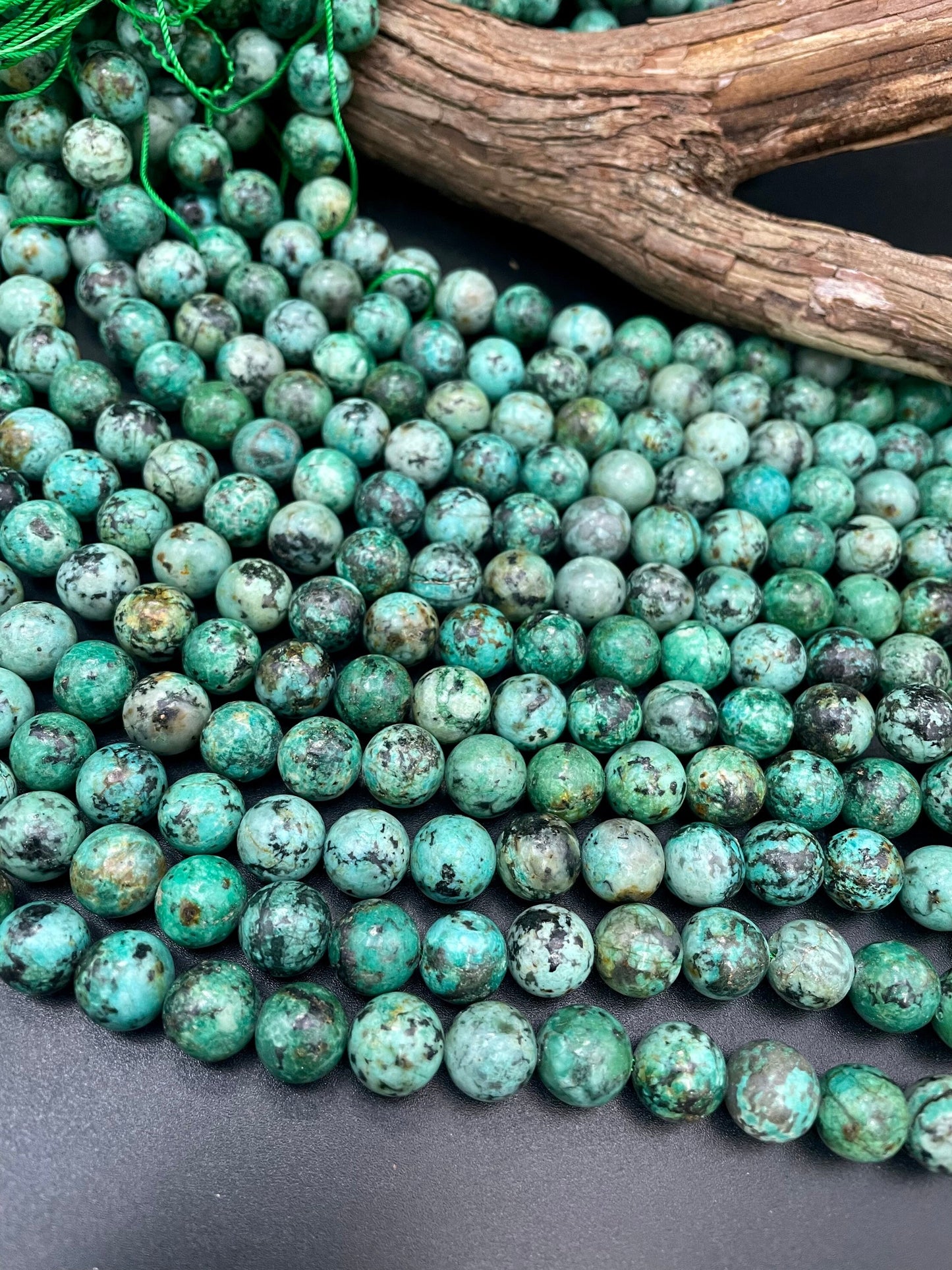 AAA Natural African turquoise stone bead. 6mm 8mm 10mm round bead . Gorgeous natural turquoise green blue with black points Gemstone,