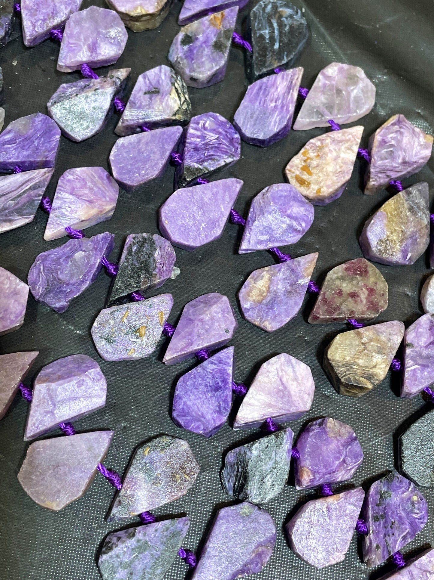 AAA Natural Charoite stone bead. 10x16mm teardrop Shape. Beautiful natural purple color Charoite gemstone bead. Full strand 15.5”