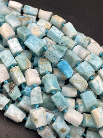 AA 100% natural Larimar gemstone bead. Faceted 8x12mm tube shape bead. Gorgeous natural light blue Larimar bead. High quality gemstone!