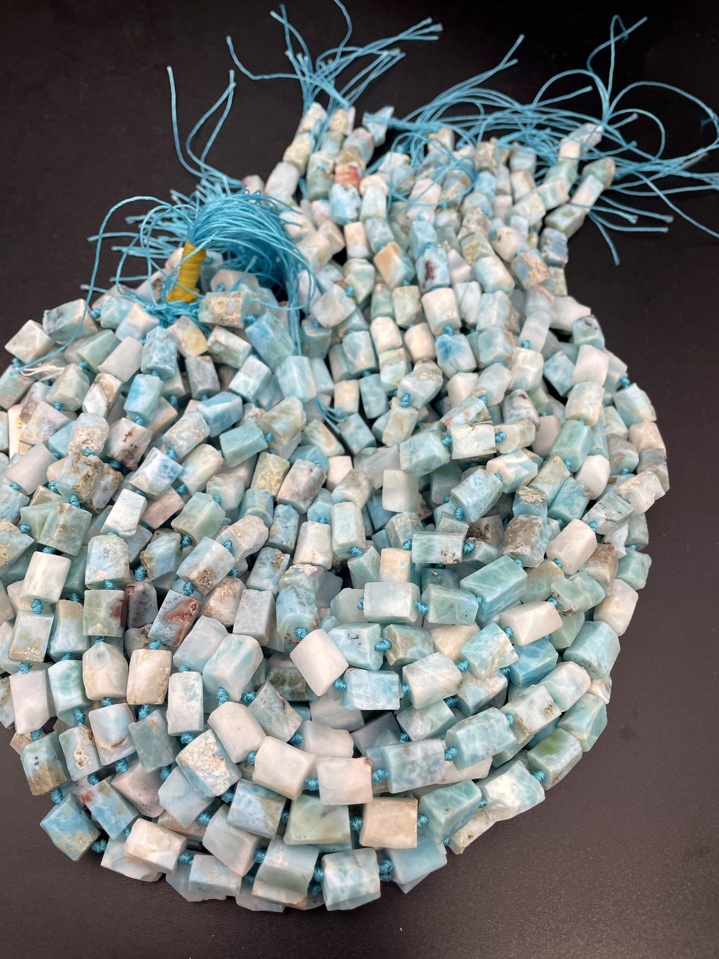 AA 100% natural Larimar gemstone bead. Faceted 8x12mm tube shape bead. Gorgeous natural light blue Larimar bead. High quality gemstone!