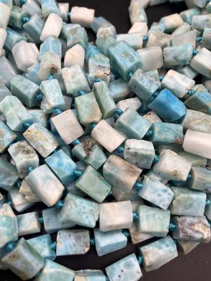 AA 100% natural Larimar gemstone bead. Faceted 8x12mm tube shape bead. Gorgeous natural light blue Larimar bead. High quality gemstone!