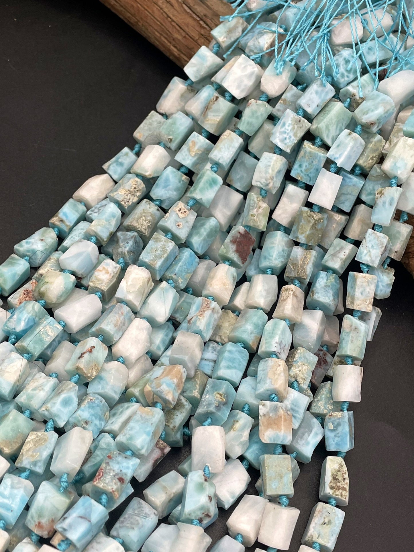 AA 100% natural Larimar gemstone bead. Faceted 8x12mm tube shape bead. Gorgeous natural light blue Larimar bead. High quality gemstone!