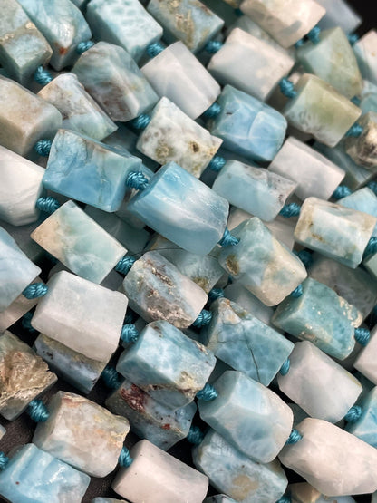 AA 100% natural Larimar gemstone bead. Faceted 8x12mm tube shape bead. Gorgeous natural light blue Larimar bead. High quality gemstone!
