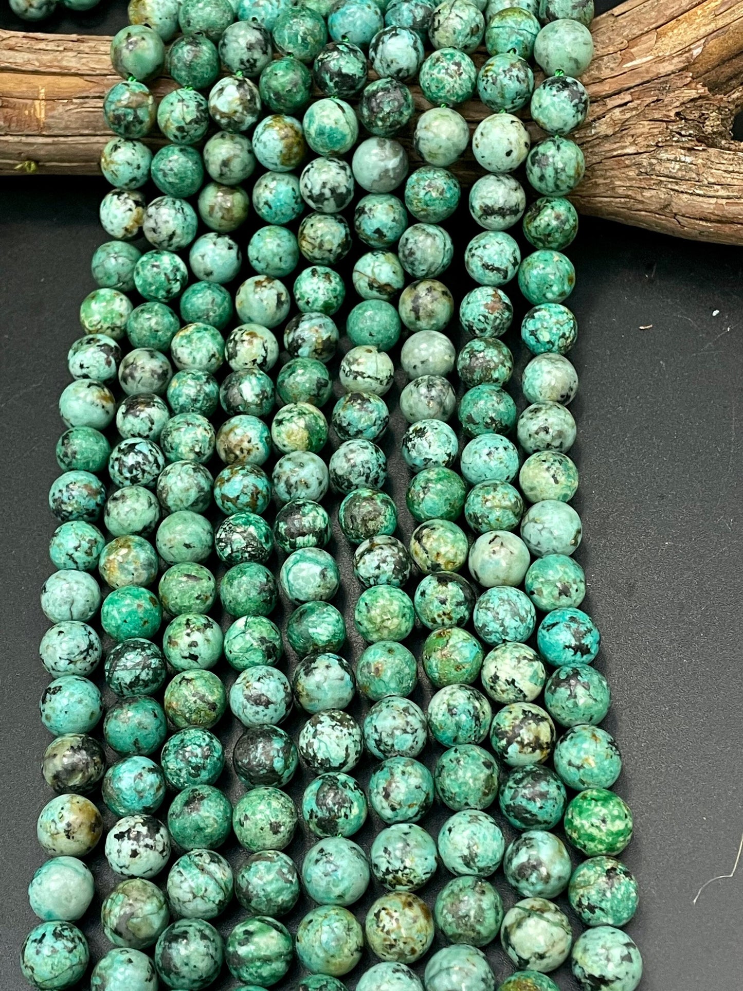 AAA Natural African turquoise stone bead. 6mm 8mm 10mm round bead . Gorgeous natural turquoise green blue with black points Gemstone,