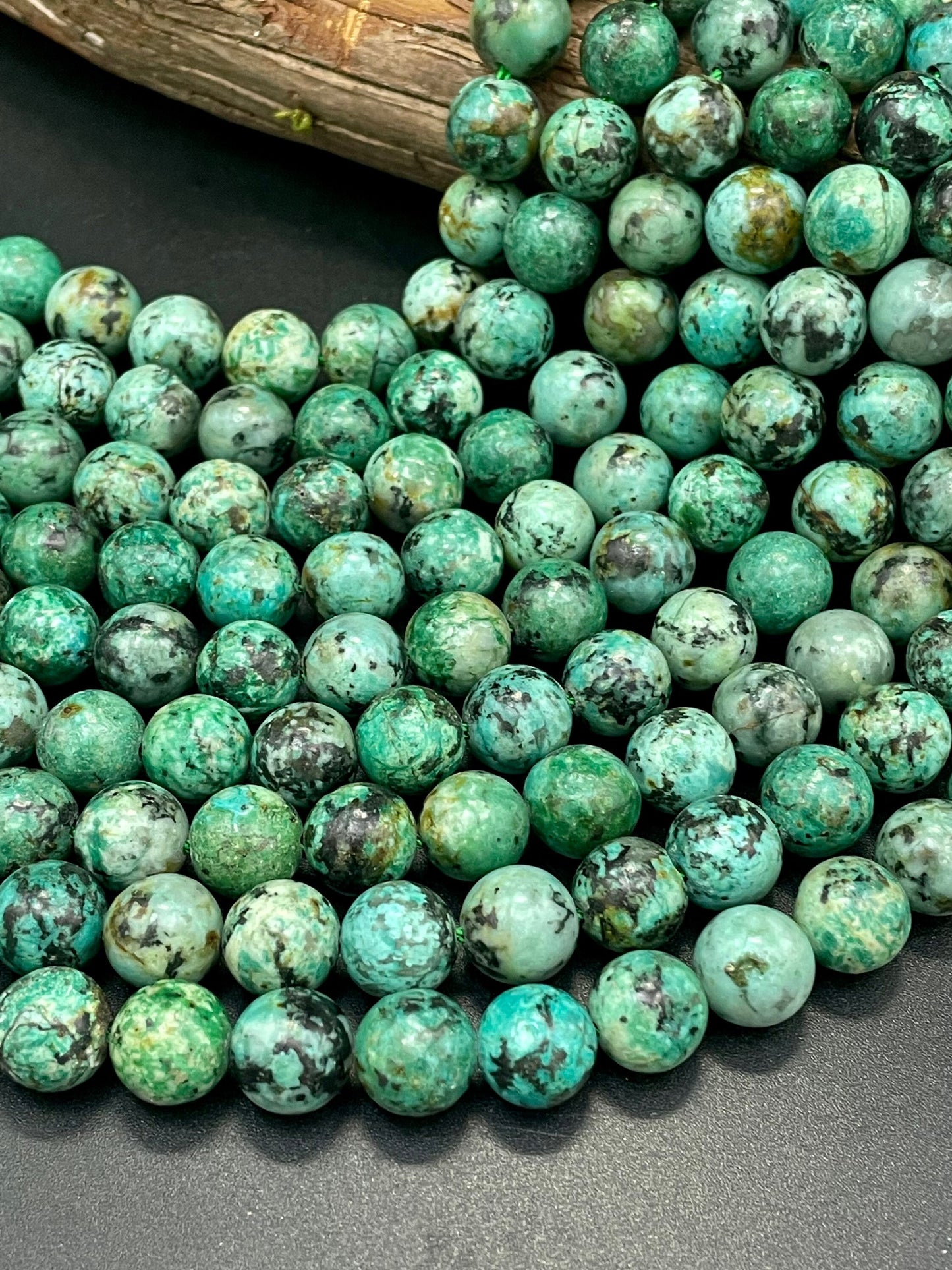 AAA Natural African turquoise stone bead. 6mm 8mm 10mm round bead . Gorgeous natural turquoise green blue with black points Gemstone,