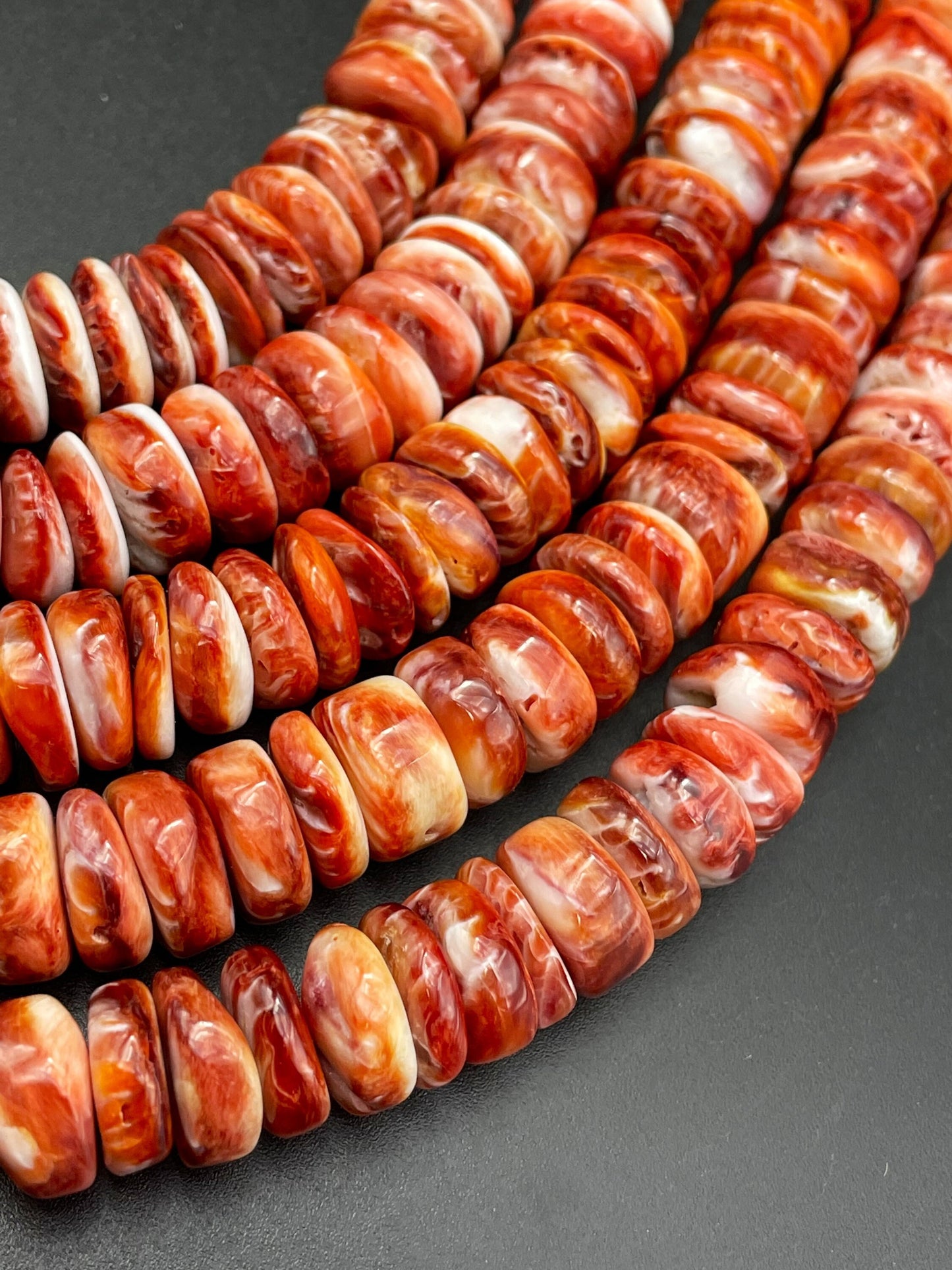 AAA Natural spiny oyster shell bead. 4x12mm Rondelle shape. Gorgeous natural red orange color spiny oyster shell bead. High quality bead !