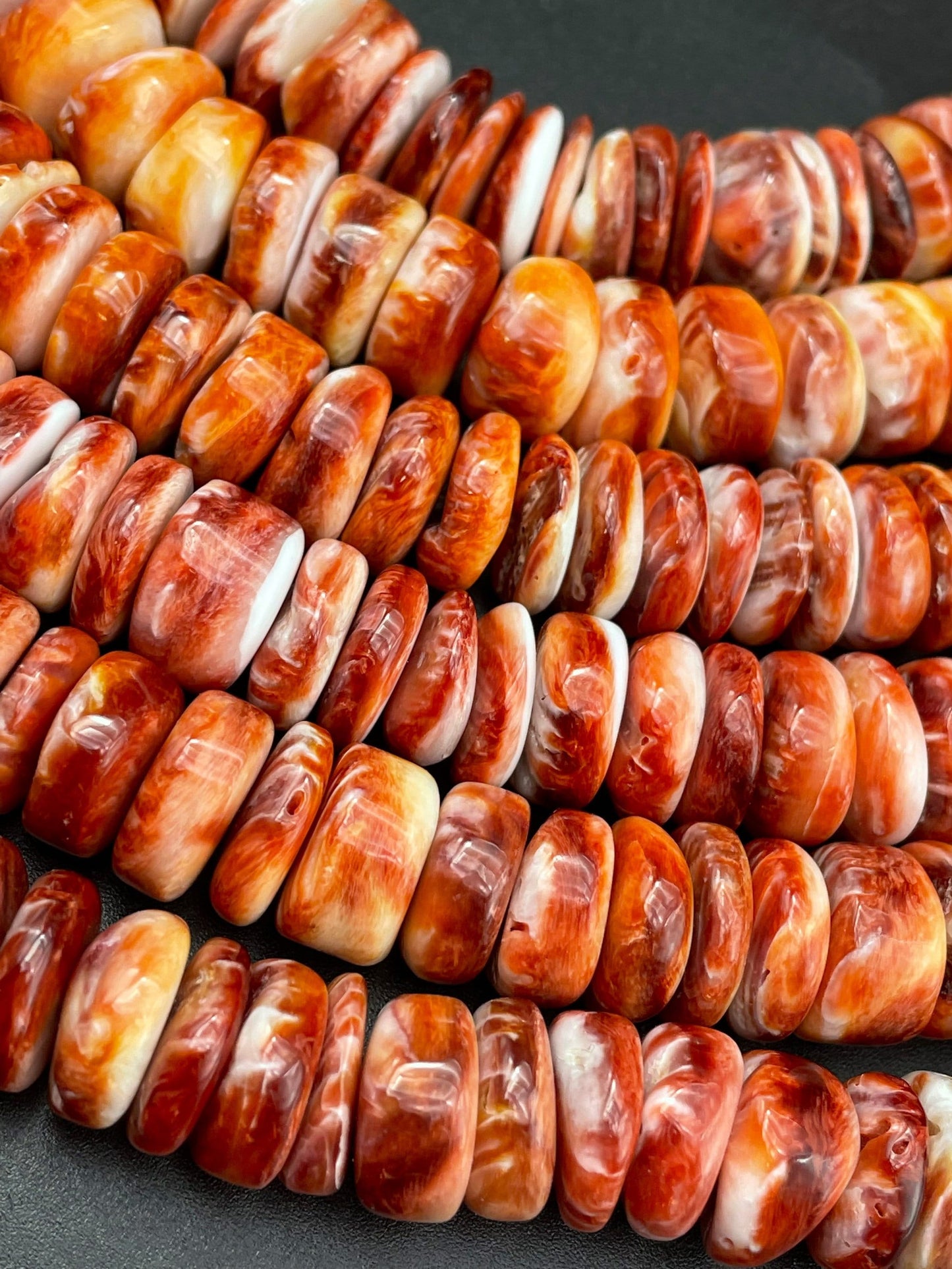 AAA Natural spiny oyster shell bead. 4x12mm Rondelle shape. Gorgeous natural red orange color spiny oyster shell bead. High quality bead !