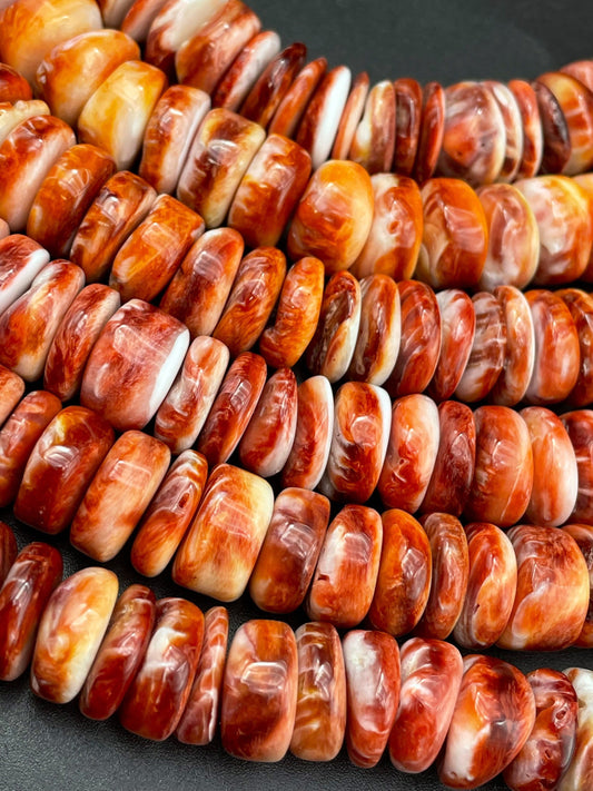 AAA Natural spiny oyster shell bead. 4x12mm Rondelle shape. Gorgeous natural red orange color spiny oyster shell bead. High quality bead !