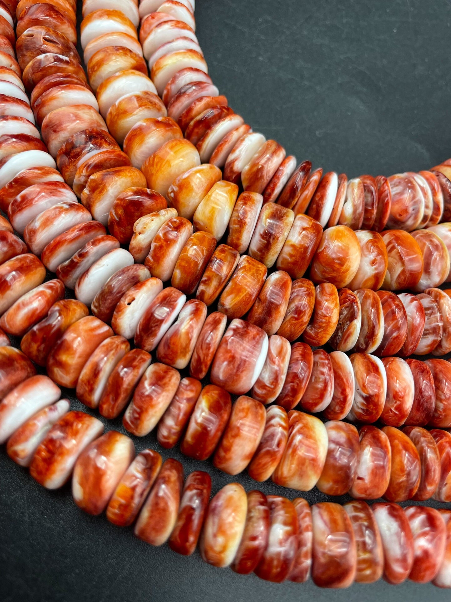 AAA Natural spiny oyster shell bead. 4x12mm Rondelle shape. Gorgeous natural red orange color spiny oyster shell bead. High quality bead !