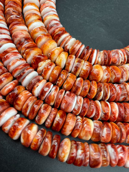 AAA Natural spiny oyster shell bead. 4x12mm Rondelle shape. Gorgeous natural red orange color spiny oyster shell bead. High quality bead !