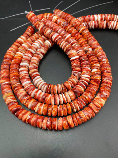 AAA Natural spiny oyster shell bead. 4x12mm Rondelle shape. Gorgeous natural red orange color spiny oyster shell bead. High quality bead !