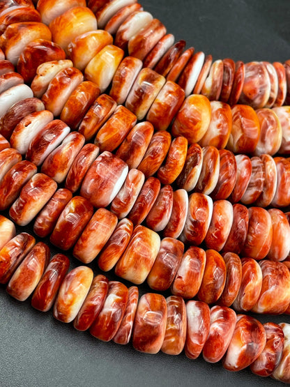 AAA Natural spiny oyster shell bead. 4x12mm Rondelle shape. Gorgeous natural red orange color spiny oyster shell bead. High quality bead !