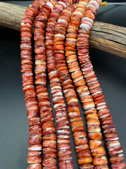 AAA Natural spiny oyster shell bead. 4x12mm Rondelle shape. Gorgeous natural red orange color spiny oyster shell bead. High quality bead !