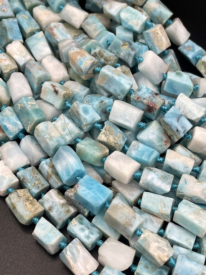 AA 100% natural Larimar gemstone bead. Faceted 8x12mm tube shape bead. Gorgeous natural light blue Larimar bead. High quality gemstone!