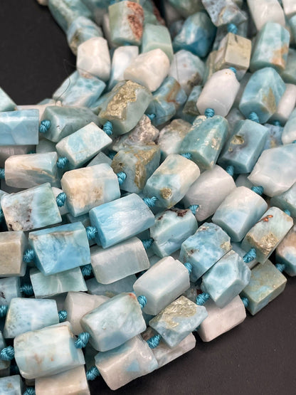 AA 100% natural Larimar gemstone bead. Faceted 8x12mm tube shape bead. Gorgeous natural light blue Larimar bead. High quality gemstone!