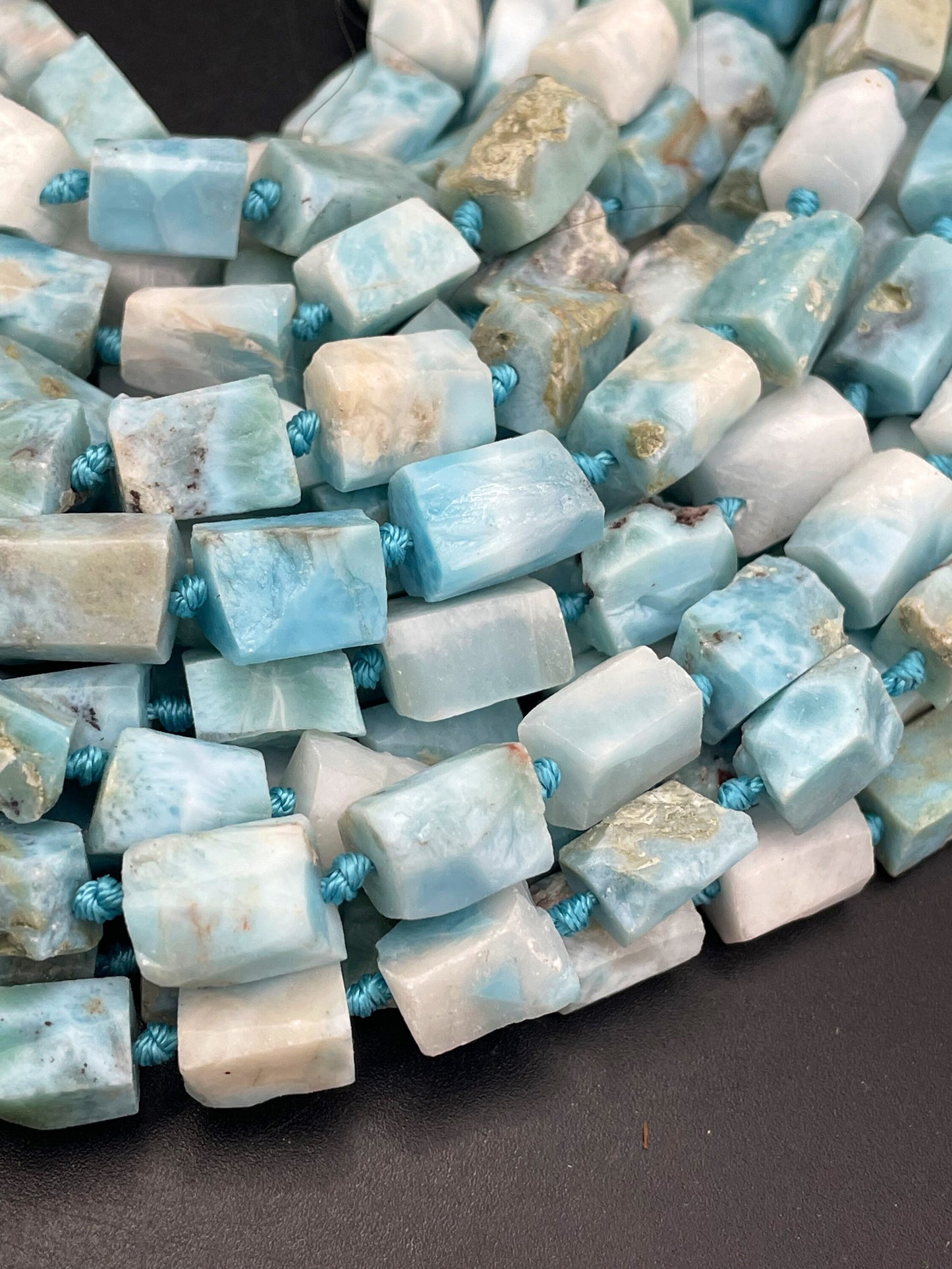 AA 100% natural Larimar gemstone bead. Faceted 8x12mm tube shape bead. Gorgeous natural light blue Larimar bead. High quality gemstone!
