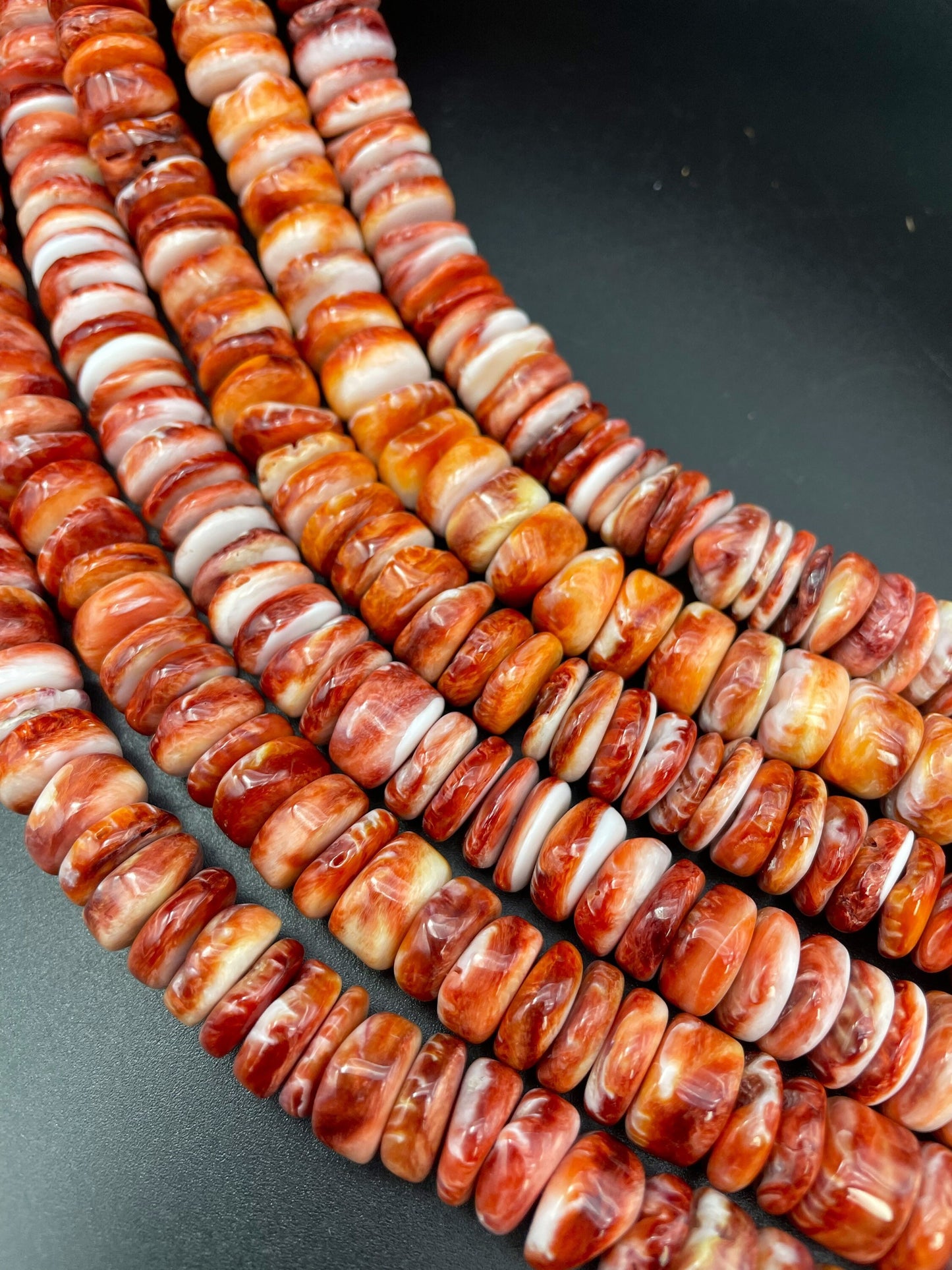 AAA Natural spiny oyster shell bead. 4x12mm Rondelle shape. Gorgeous natural red orange color spiny oyster shell bead. High quality bead !