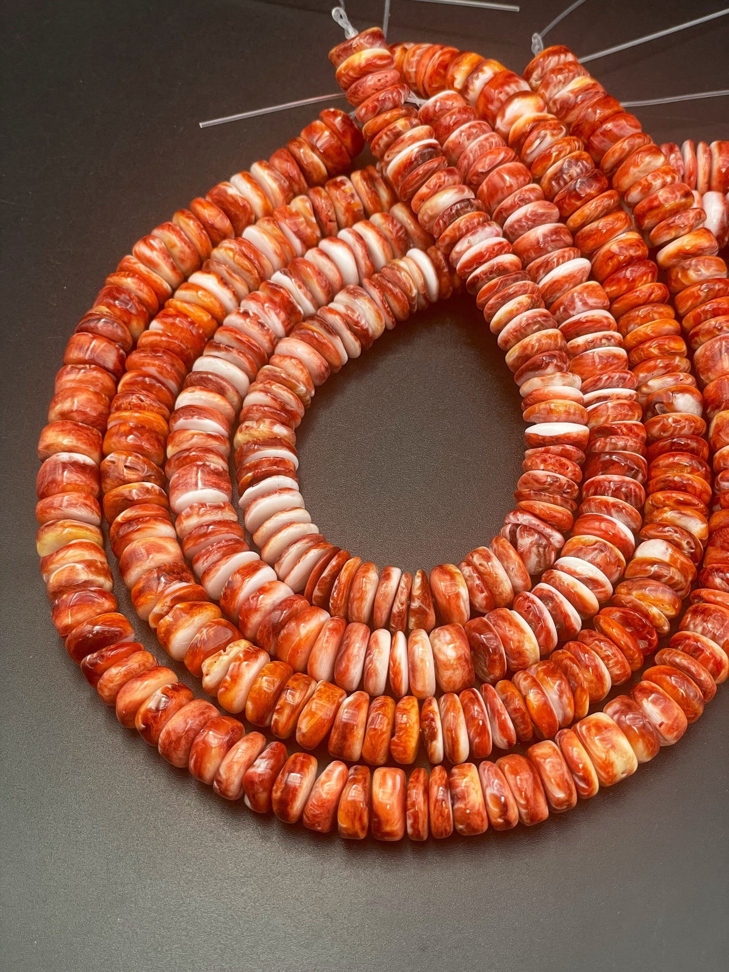 AAA Natural spiny oyster shell bead. 4x12mm Rondelle shape. Gorgeous natural red orange color spiny oyster shell bead. High quality bead !