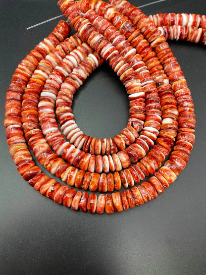 AAA Natural spiny oyster shell bead. 4x12mm Rondelle shape. Gorgeous natural red orange color spiny oyster shell bead. High quality bead !