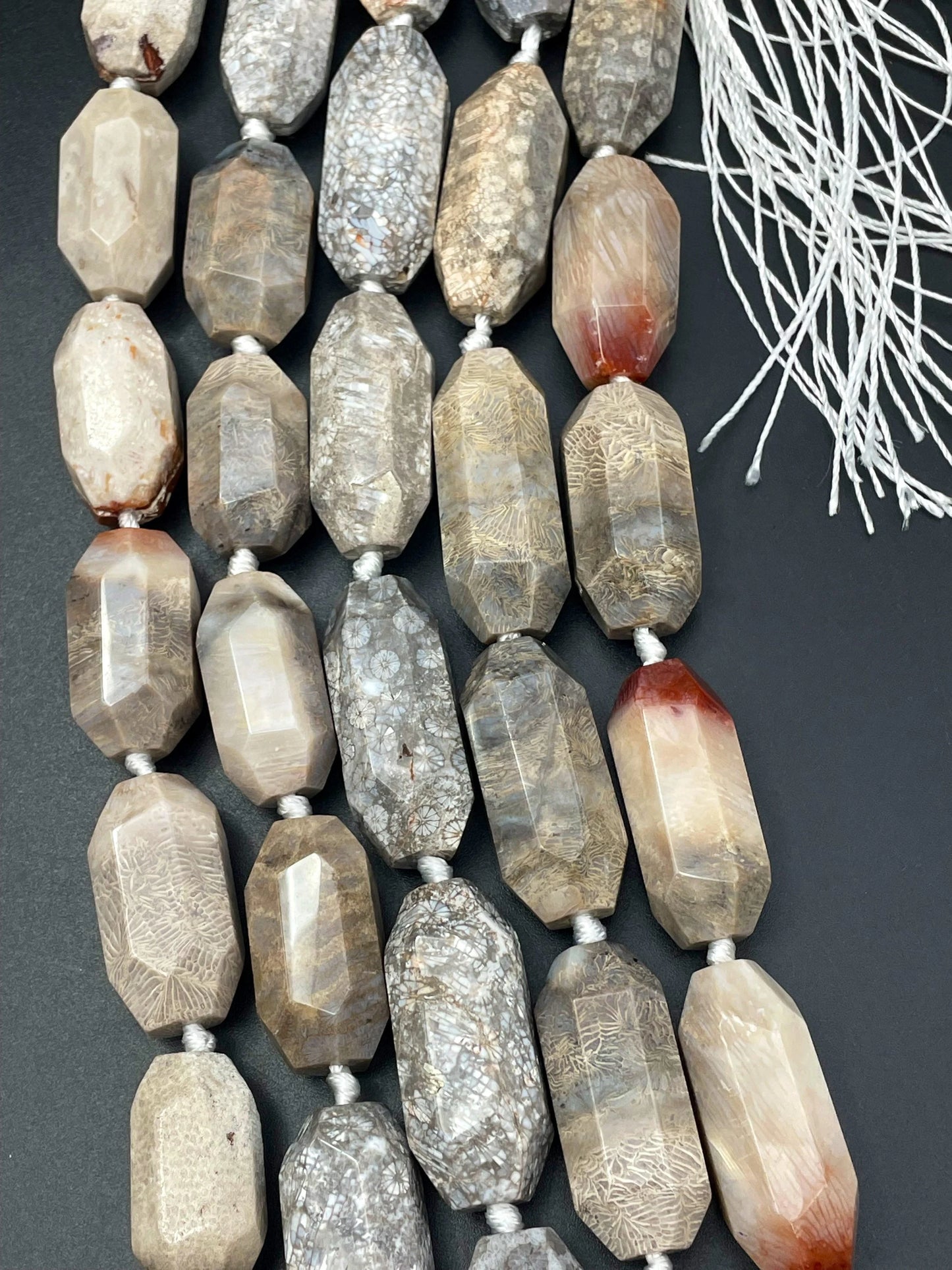 AAA Natural fossil coral stone bead. Faceted 14x40mm barrel shape. Gorgeous natural color fossil coral gemstone. High quality beads !