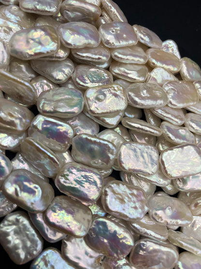 AAA Natural Fresh Water Pearl Bead. 12x17mm rectangle shape. Beautiful Natural White Color Fresh Water Pearl Bead. High Quality Pearl Bead!