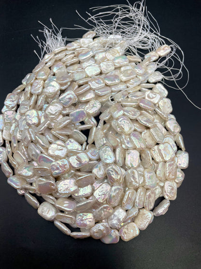 AAA Natural Fresh Water Pearl Bead. 12x17mm rectangle shape. Beautiful Natural White Color Fresh Water Pearl Bead. High Quality Pearl Bead!