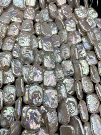 AAA Natural Fresh Water Pearl Bead. 12x17mm rectangle shape. Beautiful Natural White Color Fresh Water Pearl Bead. High Quality Pearl Bead!