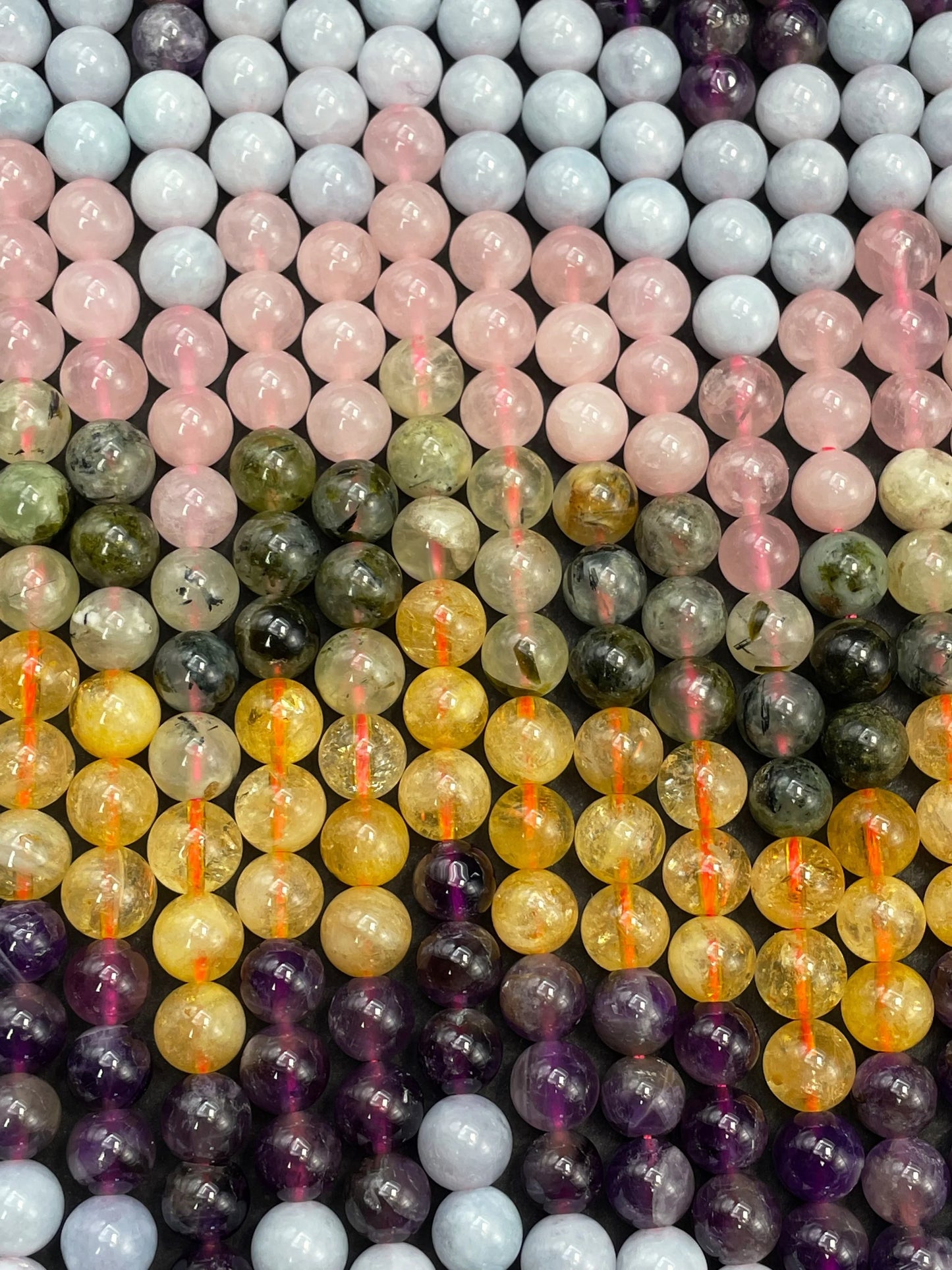 AAA Natural Multi Gemstone Bead. 6mm 8mm 10mm Round Bead. Beautiful Natural Citrine. Amethyst. Aquamarine. Prehnite. Rose quartz. High Quality
